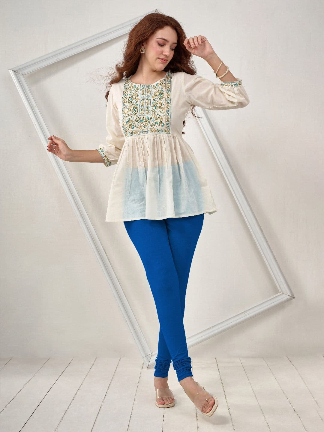 LYRA Women Blue Solid Churidar Length Leggings - view 1