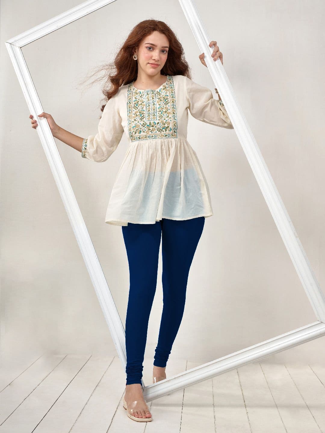 LYRA Women Blue Solid Churidar Length Leggings - view 1