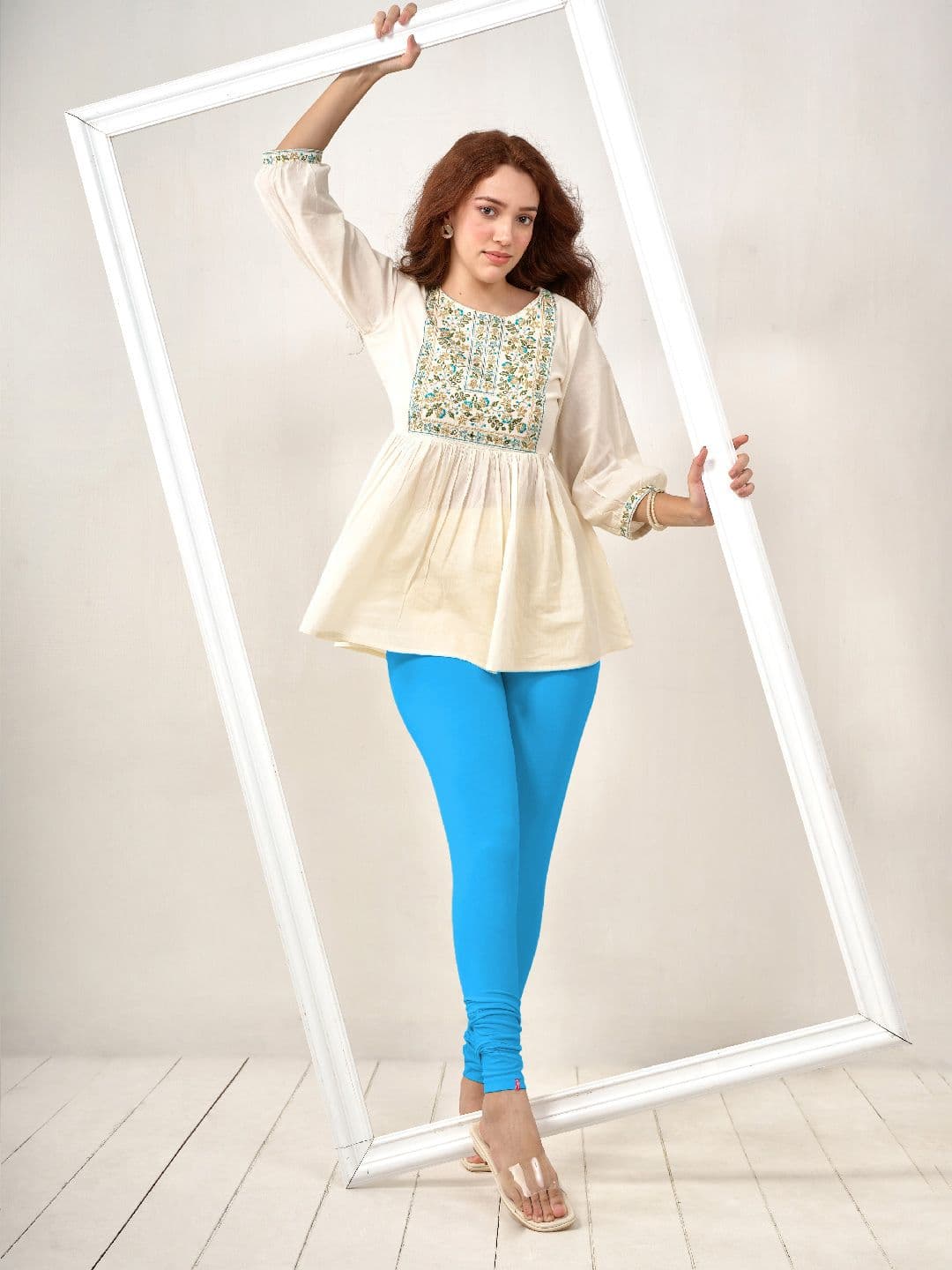 LYRA Women Blue Solid Churidar Length Leggings - view 1