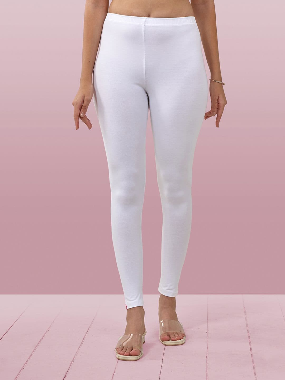 LYRA Women White Solid Ankle Length Leggings - view 1