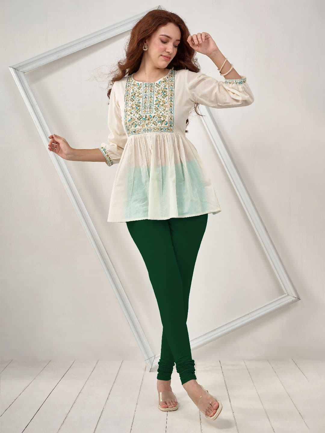 LYRA Women Green Solid Churidar Length Leggings - view 1