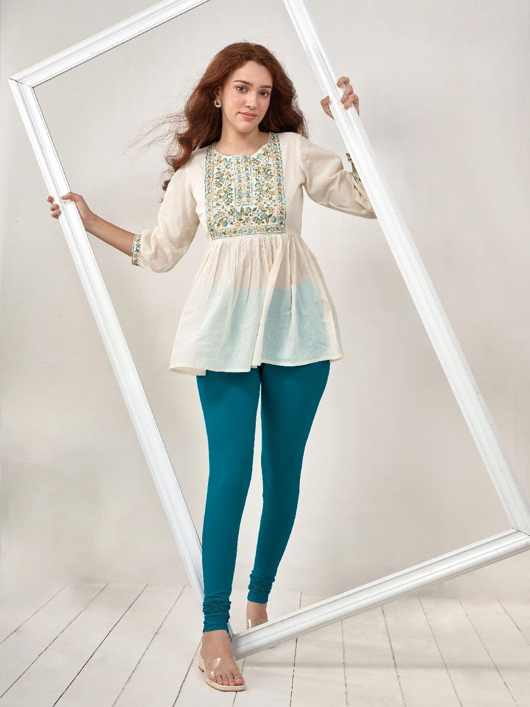 LYRA Women Blue Solid Churidar-Length Leggings - view 1