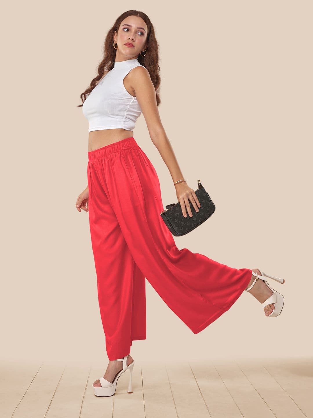 LYRA Women Fuchsia Cotton Flared Knitted Palazzos - view 1