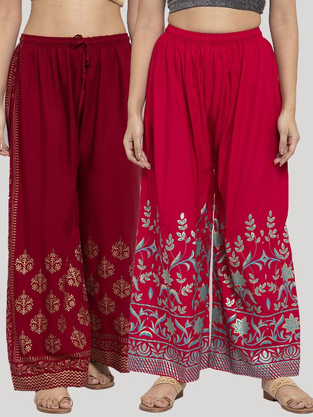 Clora Creation Women Red & Maroon Pack Of 2 Floral Printed Palazzos - view 1