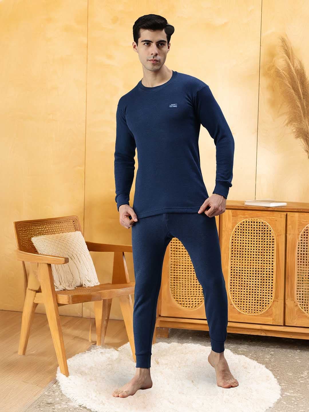 Lux Cottswool Men Blue Solid Cotton Thermal Set - view 1