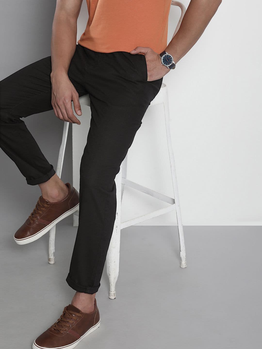 The Indian Garage Co Men Black Cotton Slim Fit Trousers - view 1