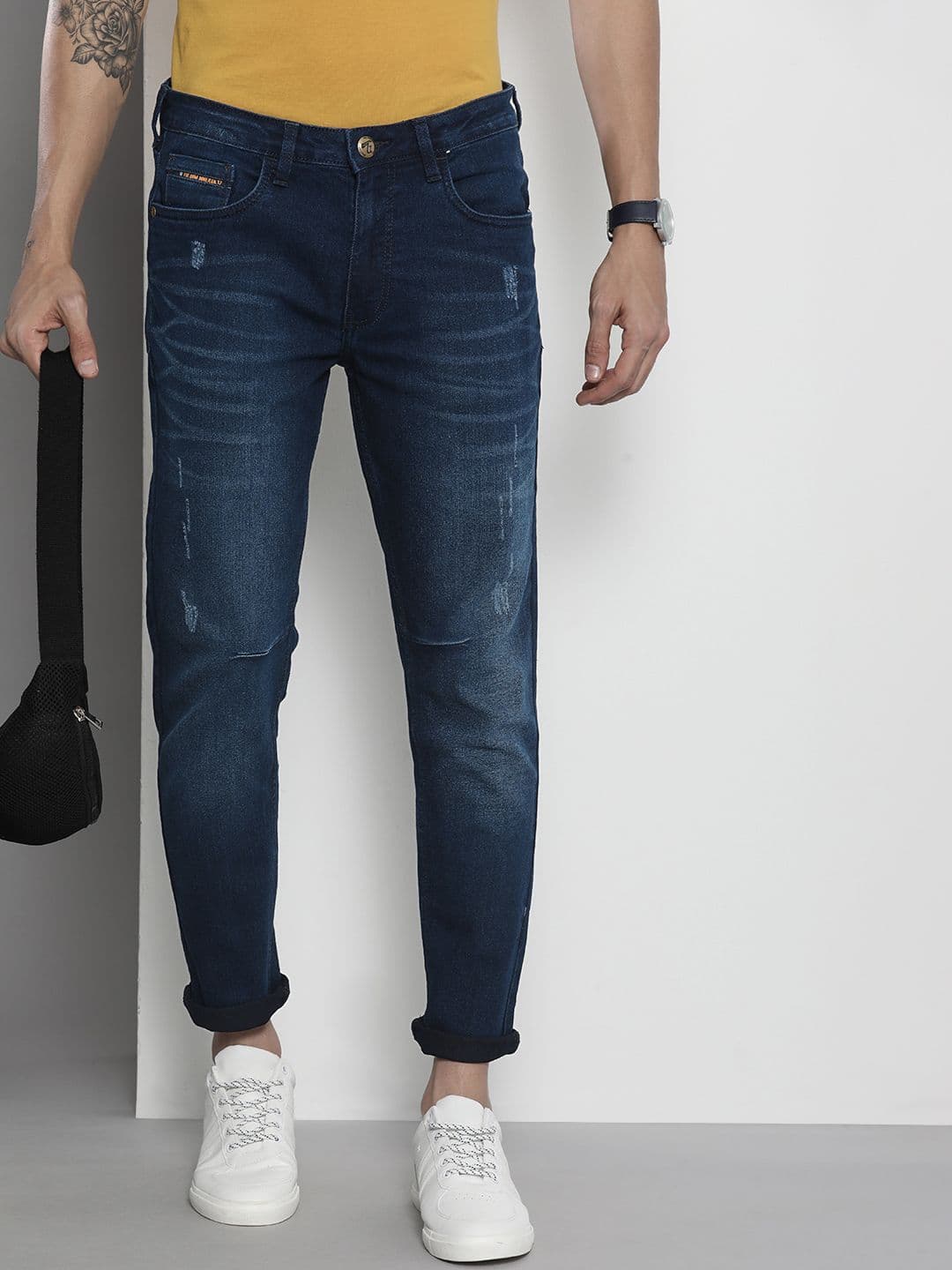 The Indian Garage Co Men Carrot Fit Low Distress Light Fade Stretchable Jeans - view 1