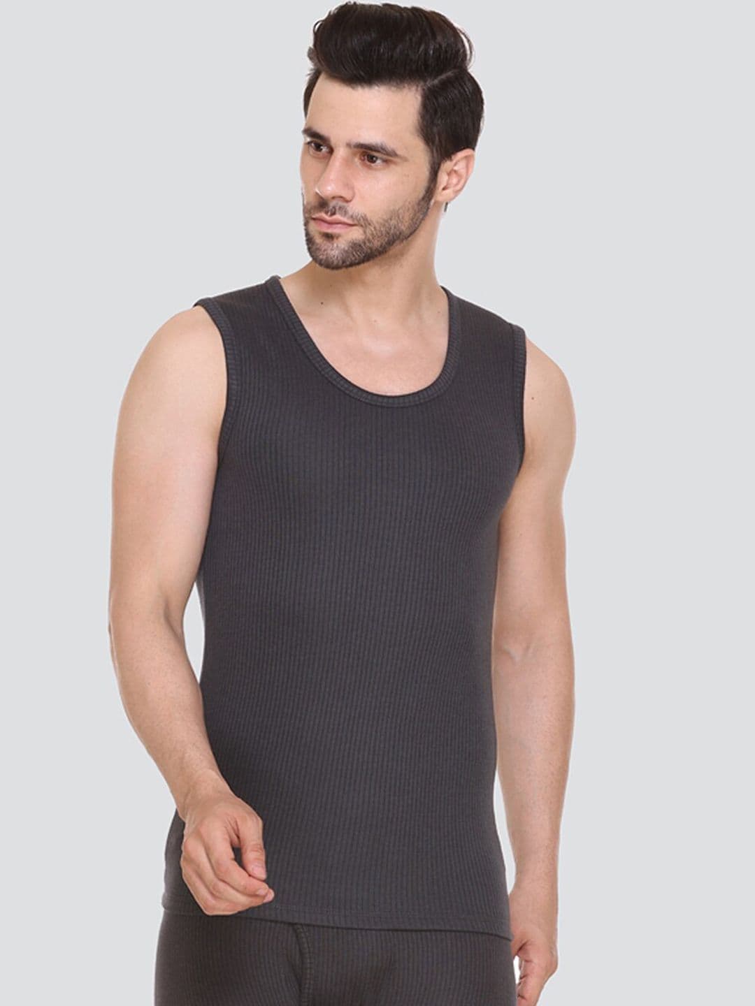 Aerowarm Men Charcoal Grey Ribbed Thermal Top - view 1