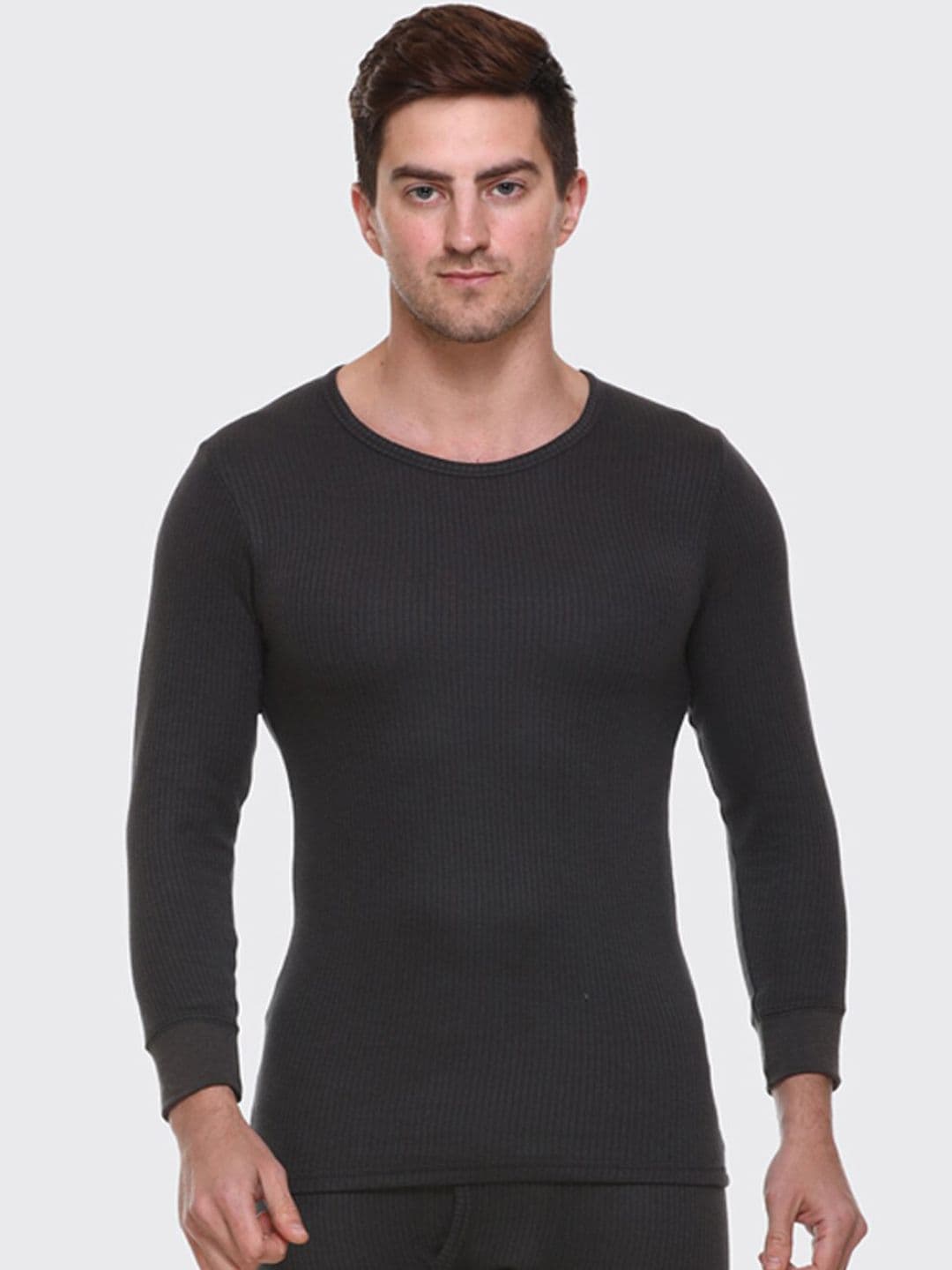 Aerowarm Men Charcoal Black Ribbed Full Sleeve Thermal Top - view 1