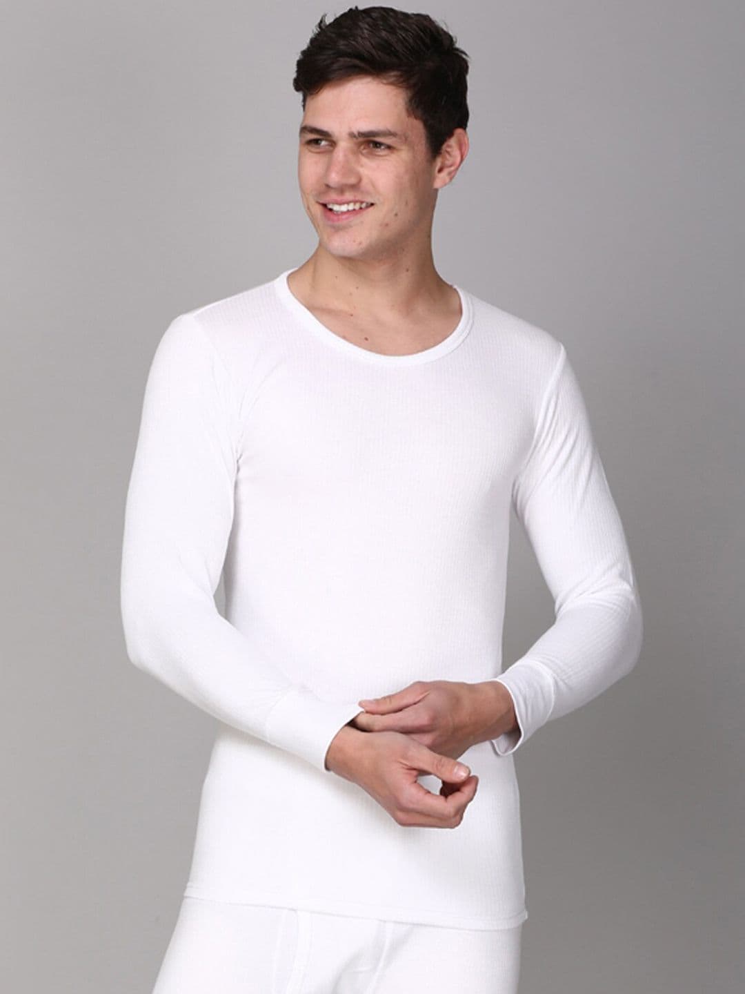 Aerowarm Men White Ribbed Full Sleeve Thermal T-Shirt - view 1