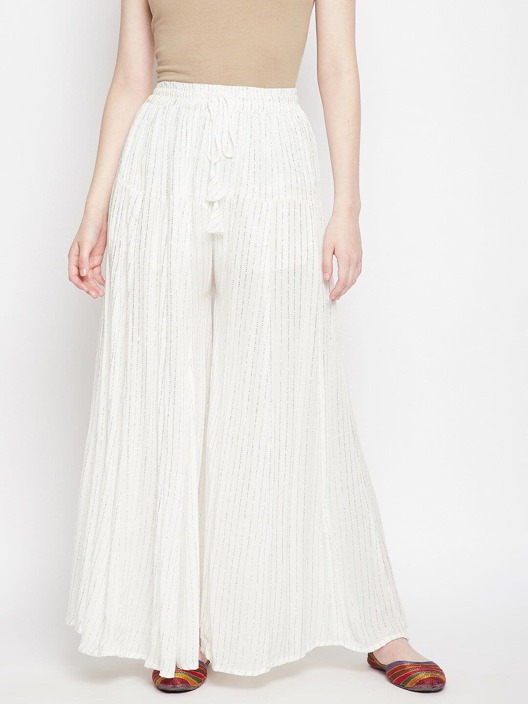 Clora Creation Women White Striped Flared Ethnic Palazzos - view 1