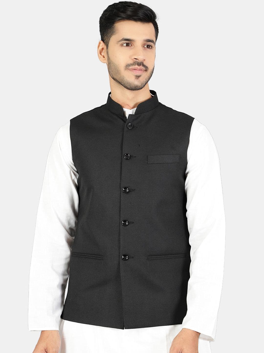 Wintage Men Black Solid Nehru Jacket - view 1