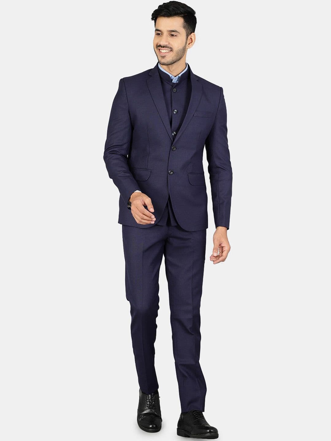 Wintage Men Blue Solid Single-Breasted 3-Piece Suit