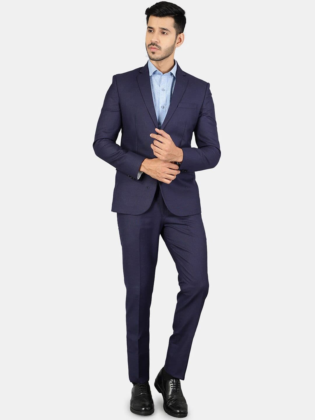 Wintage Men Blue Solid Single-Breasted 3-Piece Suit