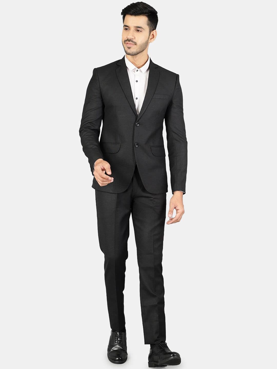 Wintage Men Black Solid Single-Breasted Two-Piece Formal Suits - view 1
