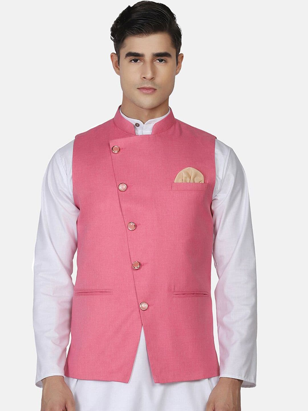 TAHVO Men Pink Solid Nehru Jacket - view 1