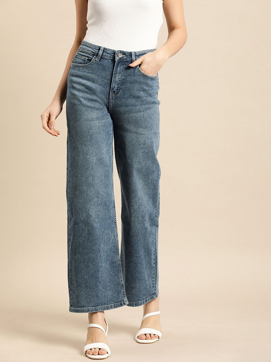 all about you Women Wide Leg Heavy Fade Stretchable Mid Rise Jeans - view 1