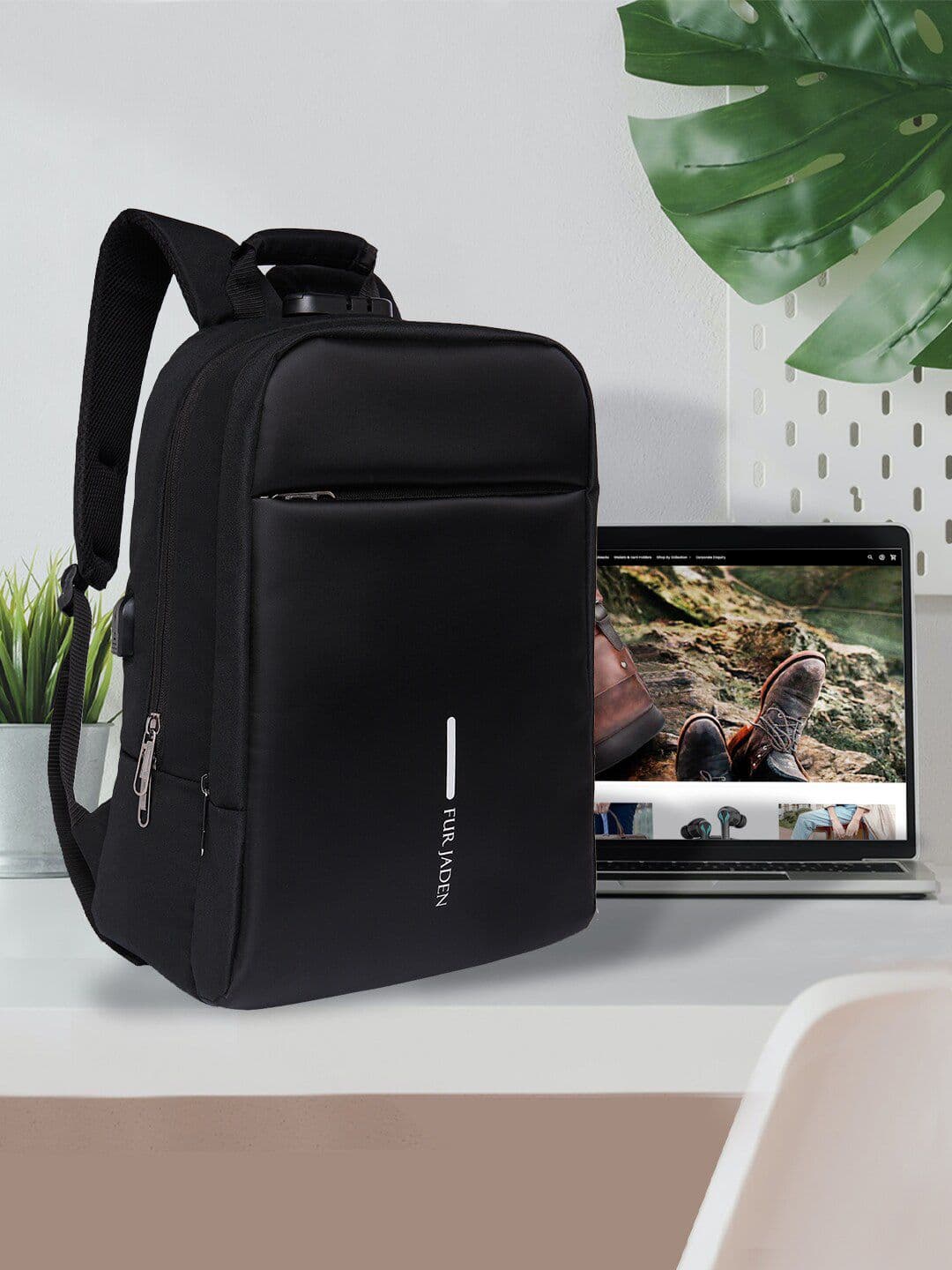 FUR JADEN Unisex Black Anti Theft Number Lock Backpack - 20L - view 1