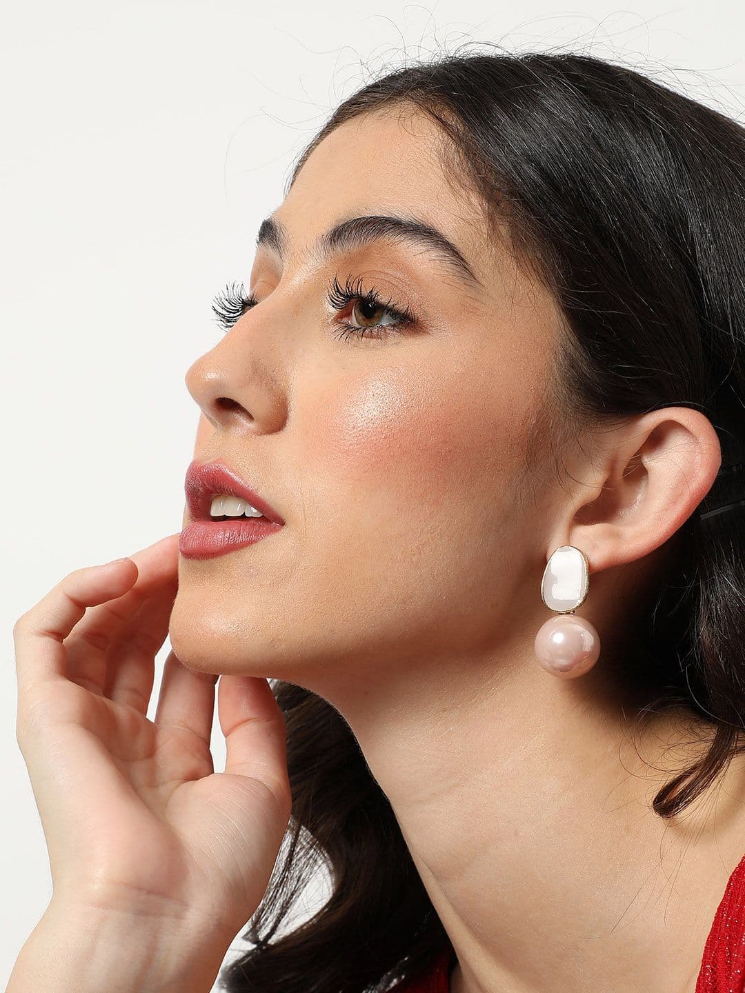 SOHI Pink & Gold-Toned Circular Drop Earrings - view 1