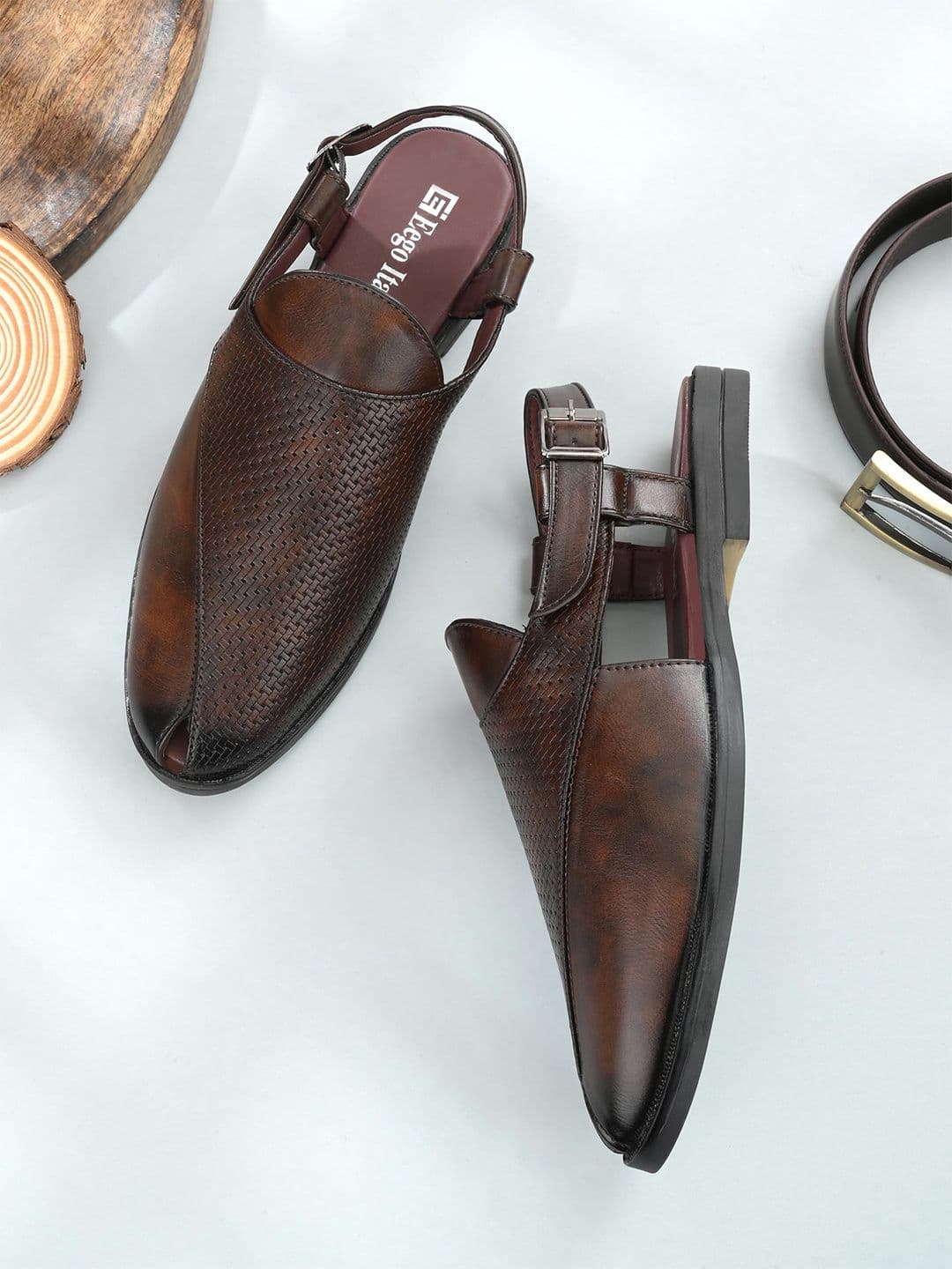 Eego Italy Men Brown Ethnic Comfort Buckle Sandals - view 1