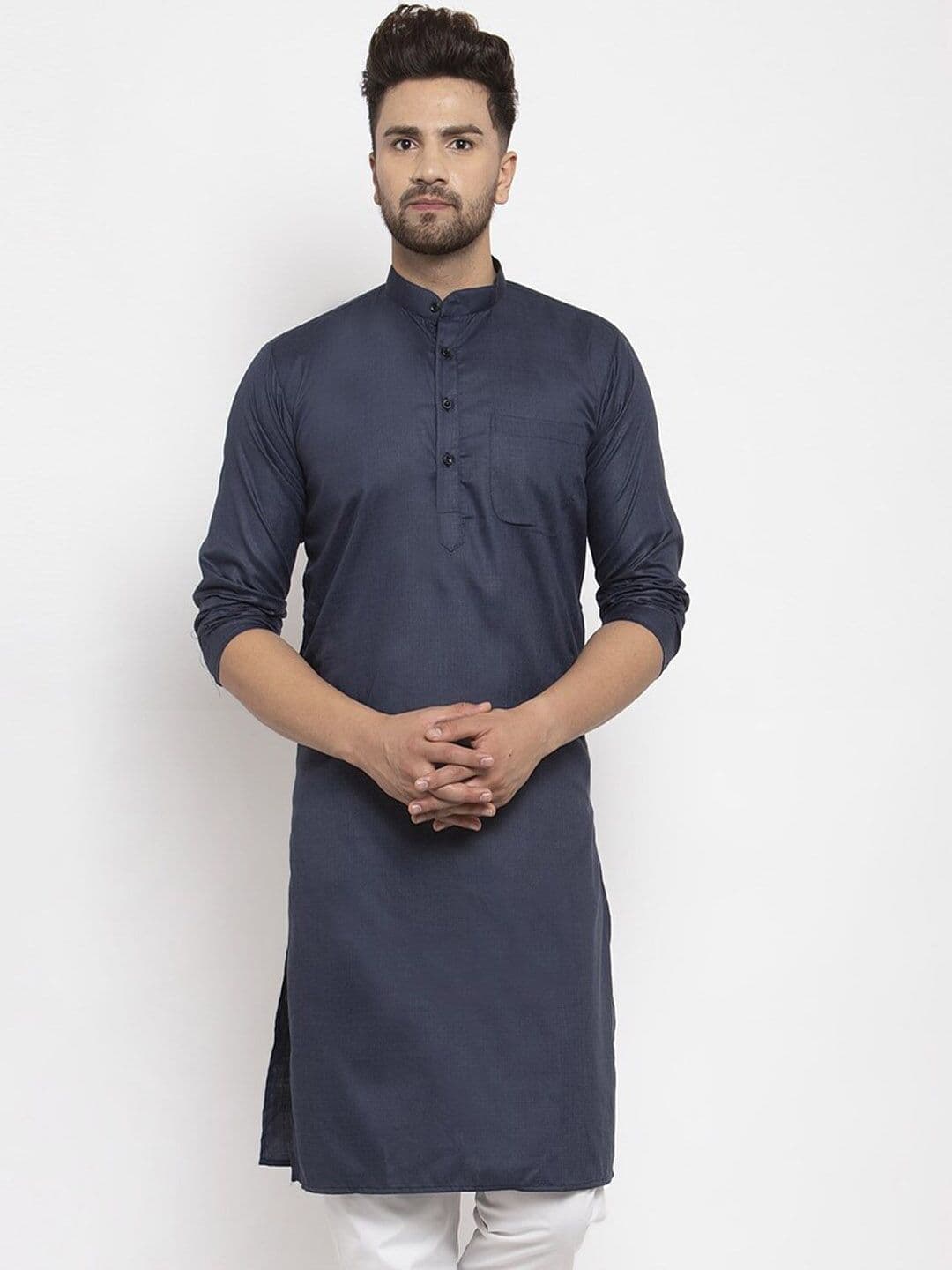 Kaifoo Mandarin Collar Long Sleeves Straight Fit Cotton Kurta - view 1