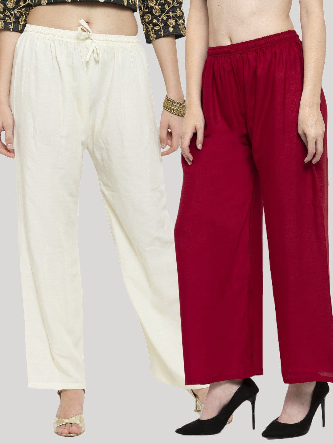 Clora Creation Women Cream-Coloured & Maroon 2 Knitted Palazzos - view 1