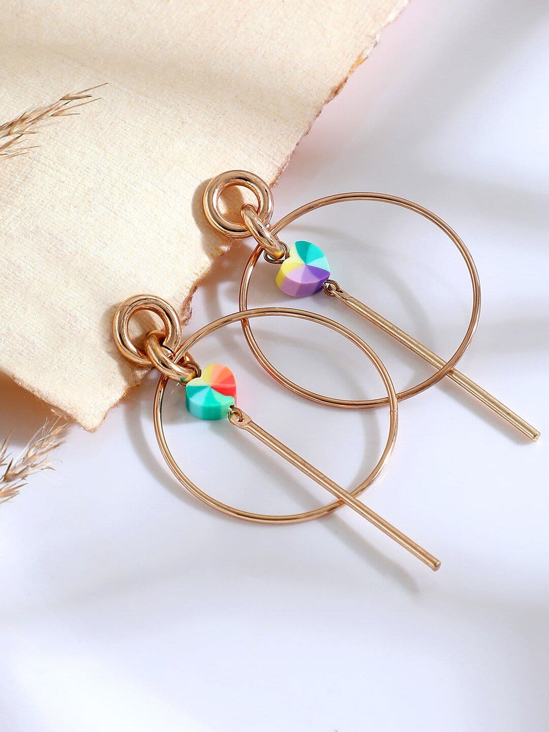 SOHI Gold-Toned Contemporary Gold-Plated Drop Earrings - view 1