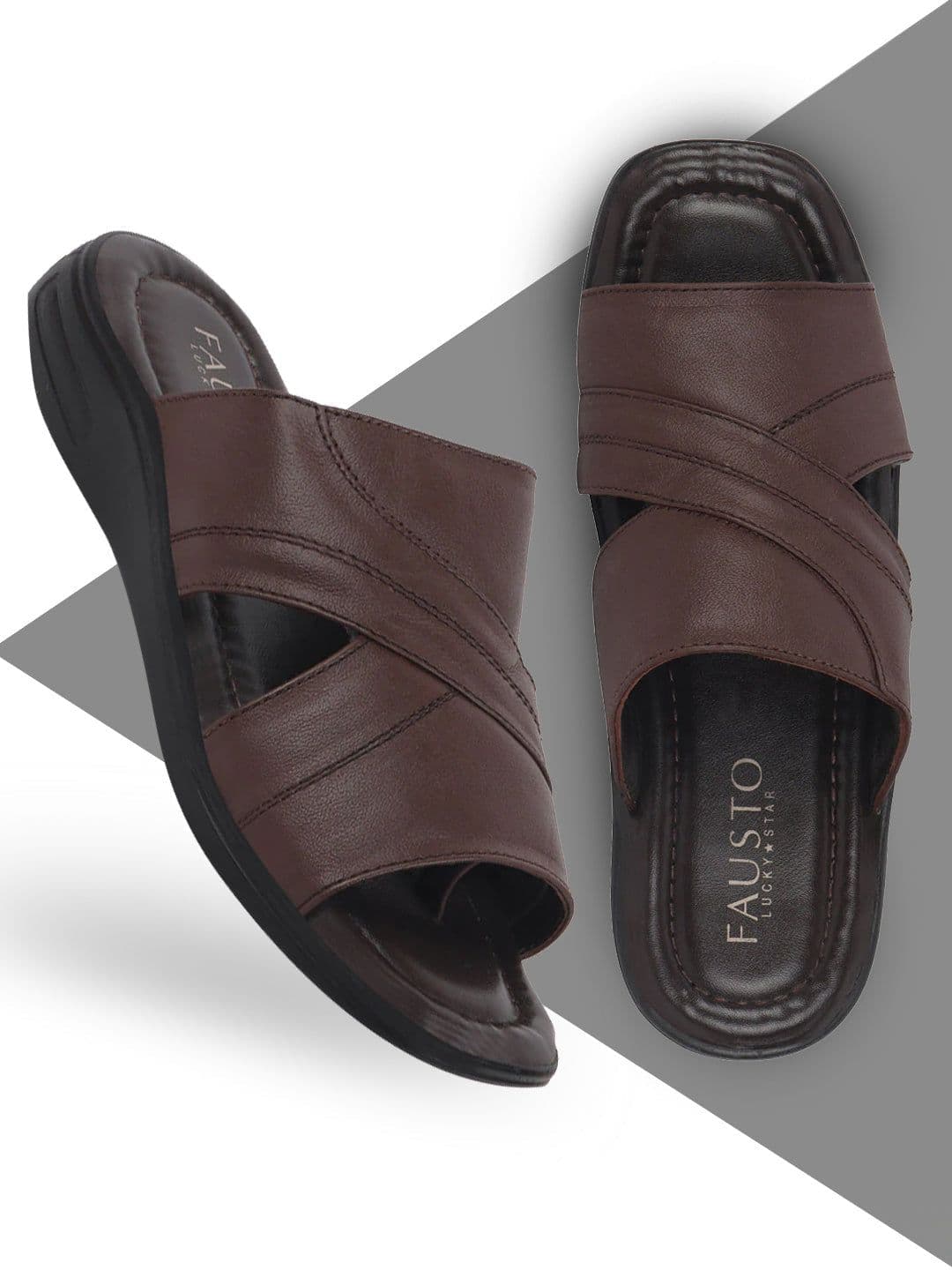 FAUSTO Men Brown Leather Comfort Sandals - view 1