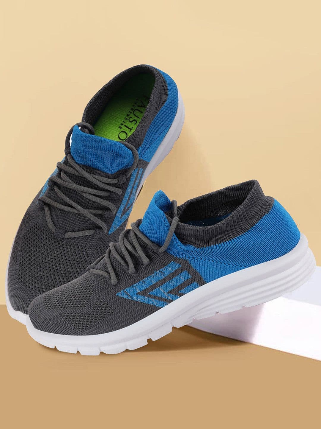 FAUSTO Men Grey Mesh Running Non-Marking Lace-Up Sports Shoes - view 1
