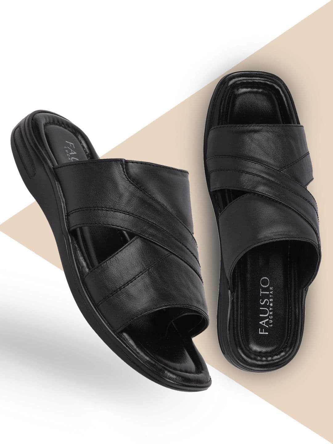 FAUSTO Men Black Leather Lightweight Comfort Sandals - view 1