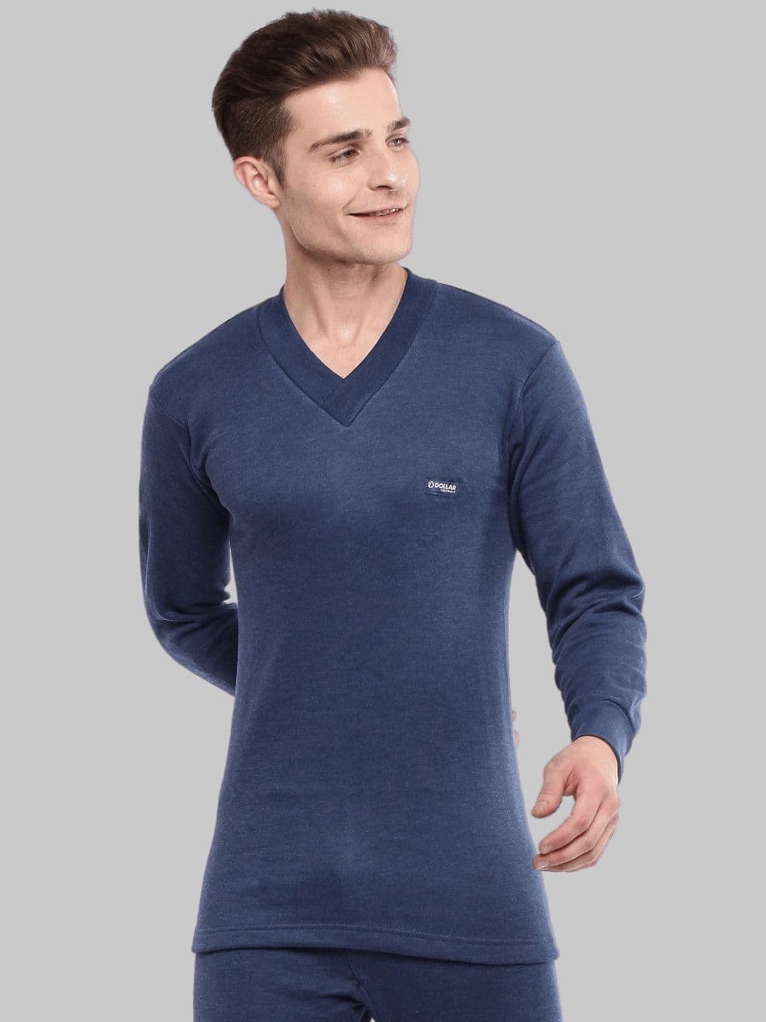 Dollar Men Blue V-Neck Thermal T-Shirt - view 1