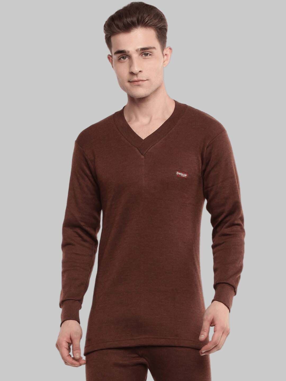 Dollar Men Brown V-Neck Thermal T-Shirt - view 1