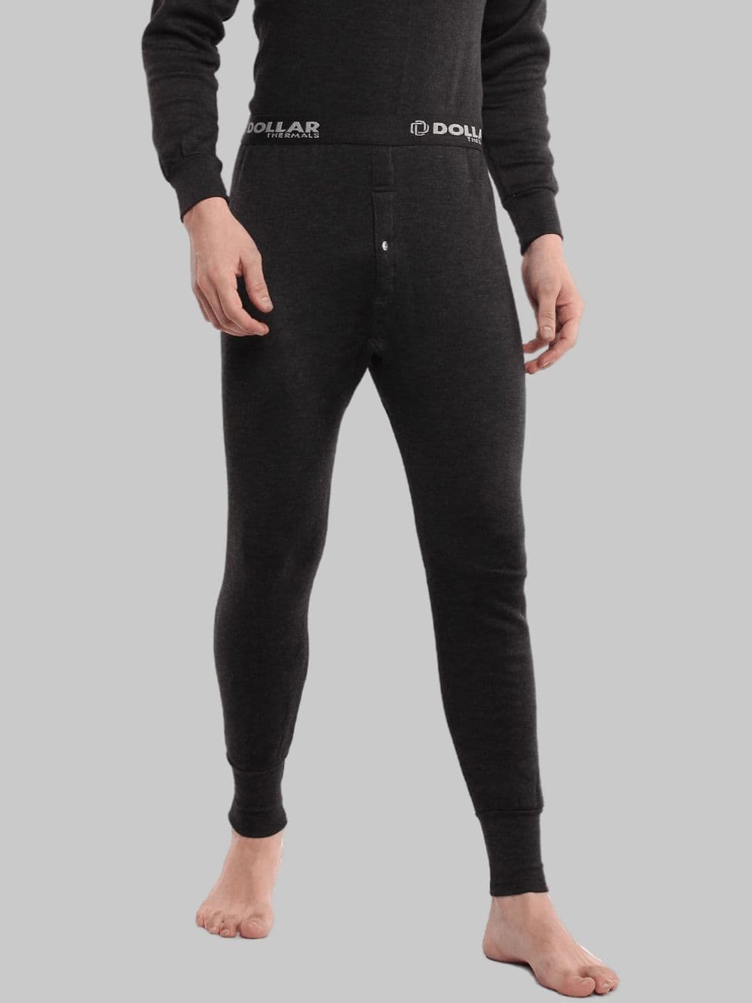Dollar Men Black Cotton Thermal Bottom - view 1