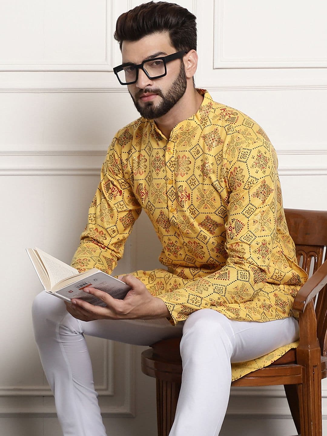 SOJANYA Men Cotton Linen Ethnic Motifs Printed Kurta - view 1