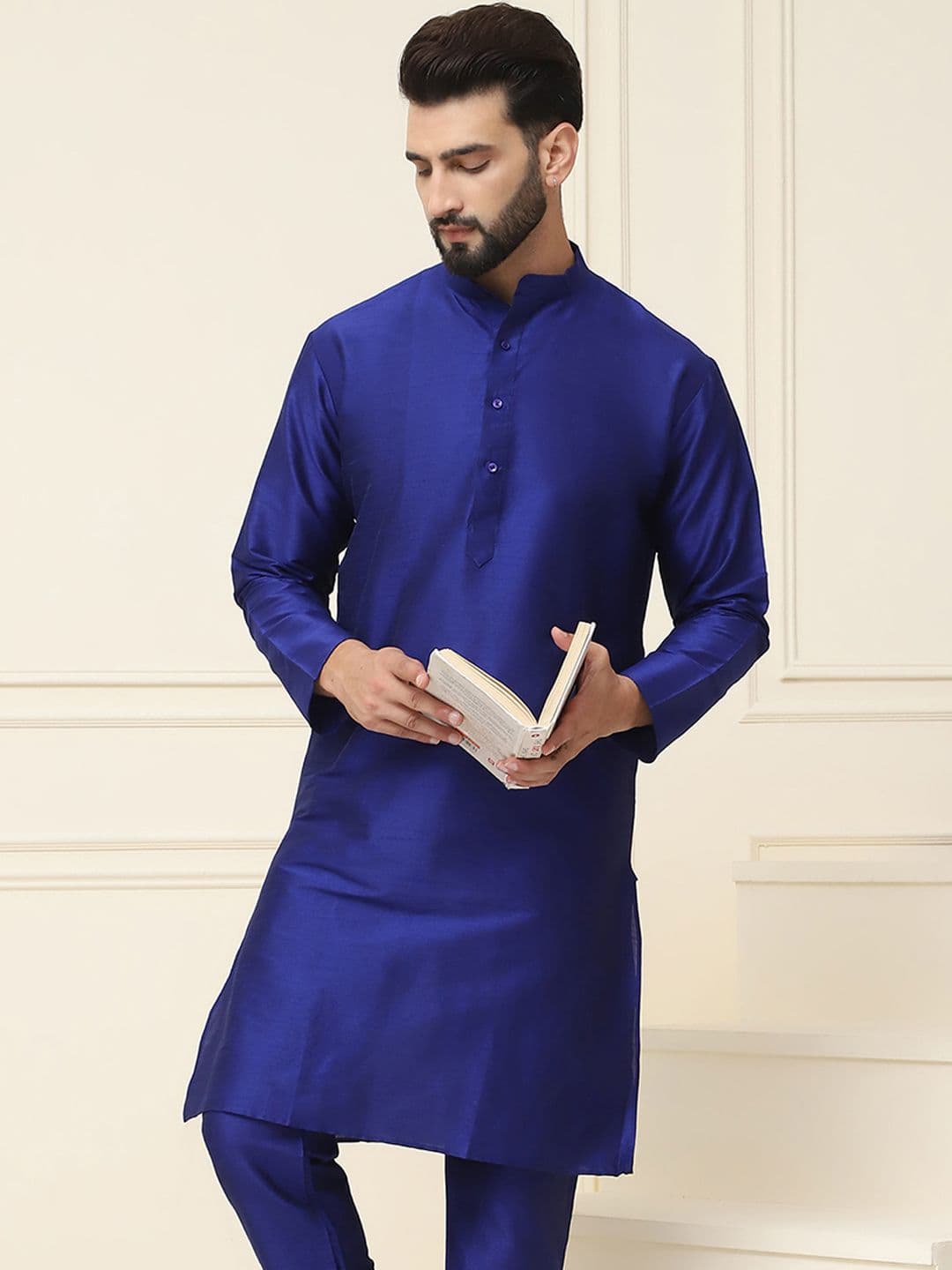 SOJANYA Men Blue Jacquard Kurta - view 1