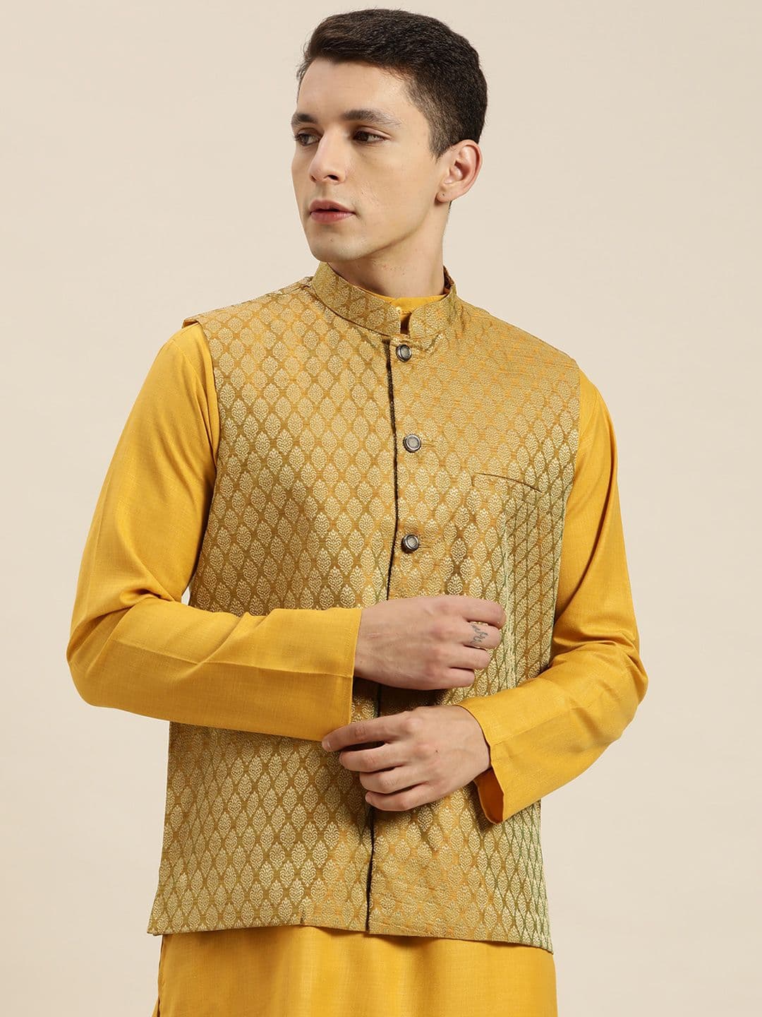 Sojanya Men Printed Nehru Jacket - view 1