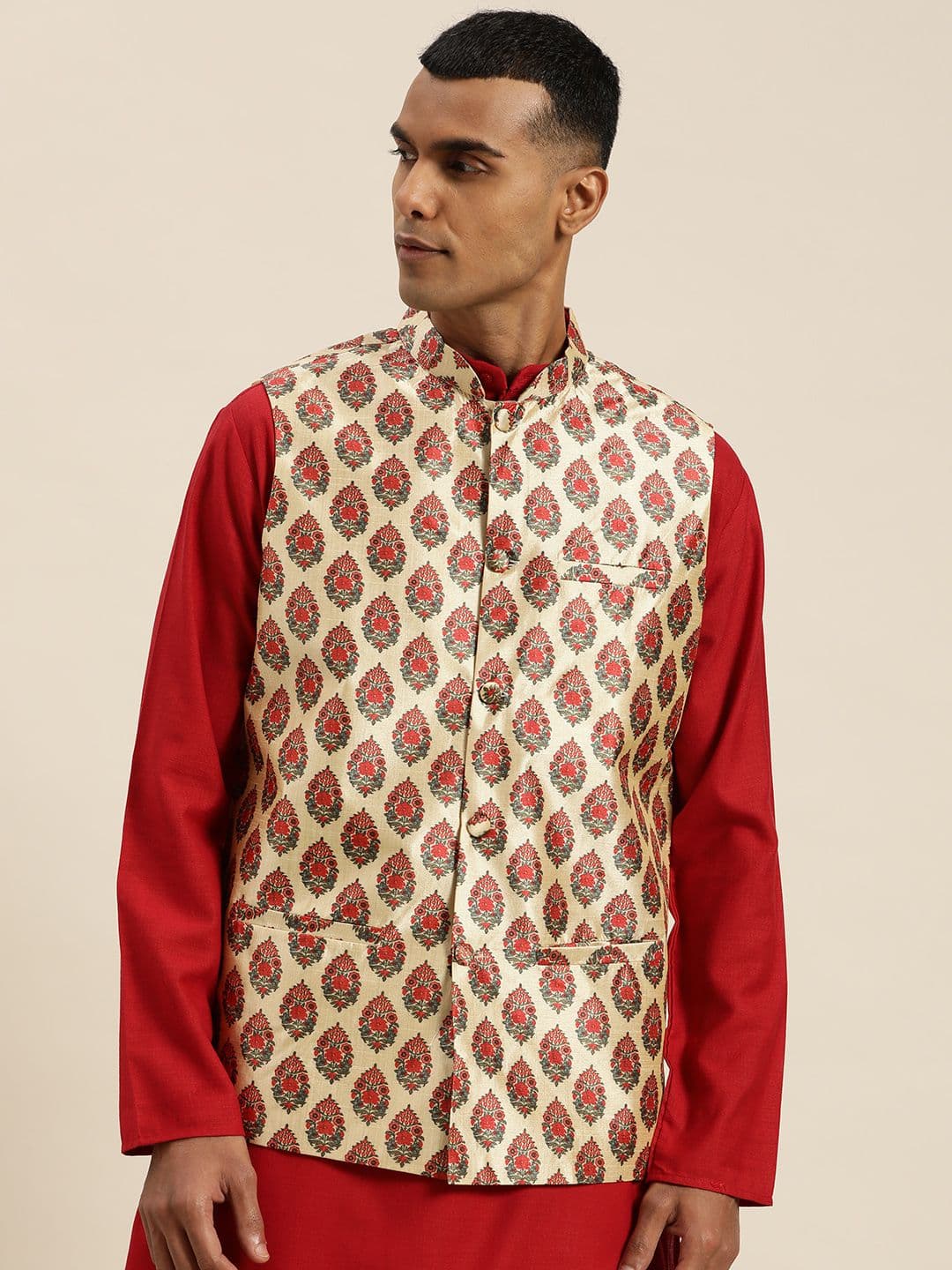 Sojanya Men Printed Nehru Jacket - view 1