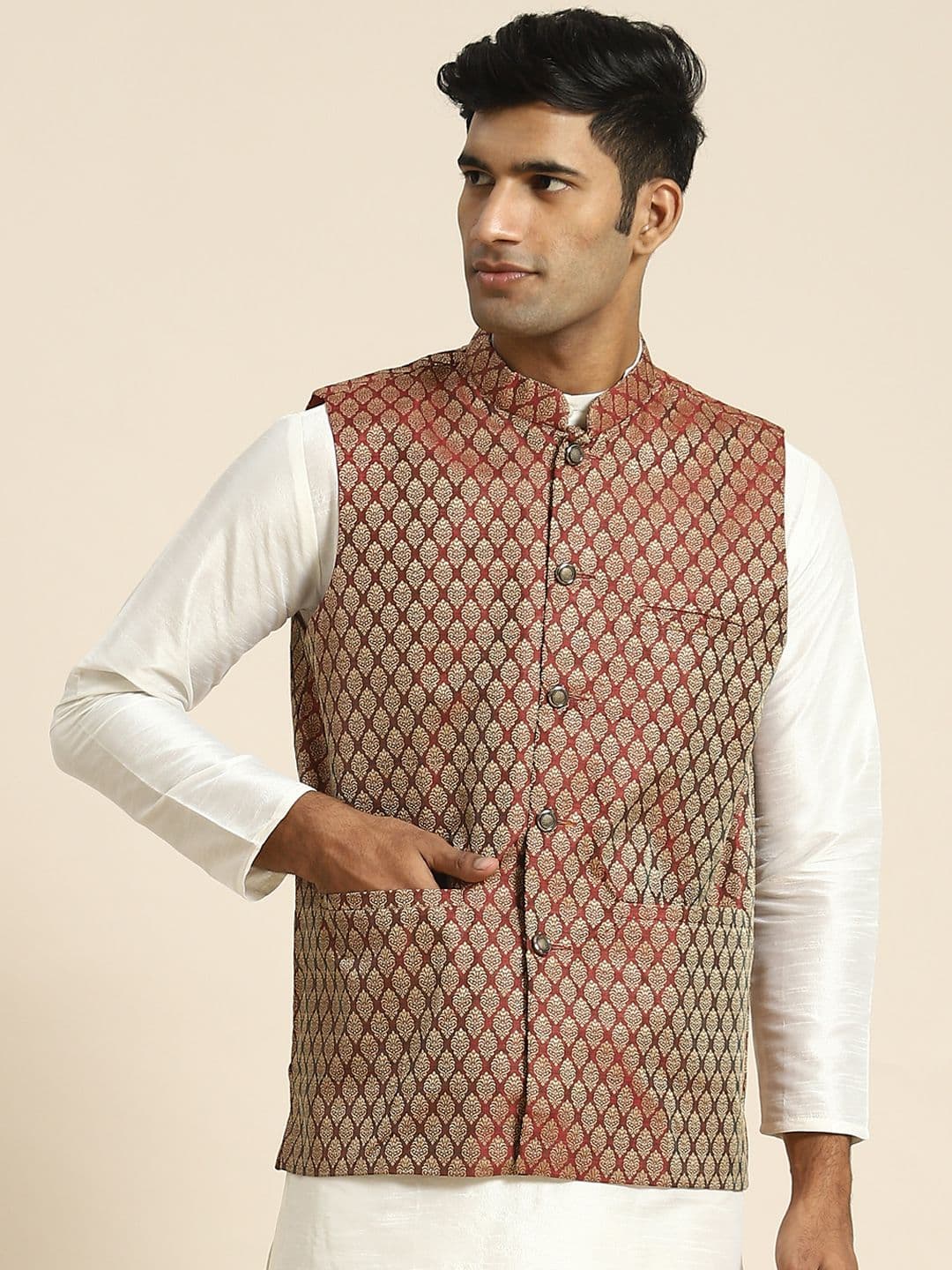 SOJANYA Men Woven Design Nehru Jacket - view 1