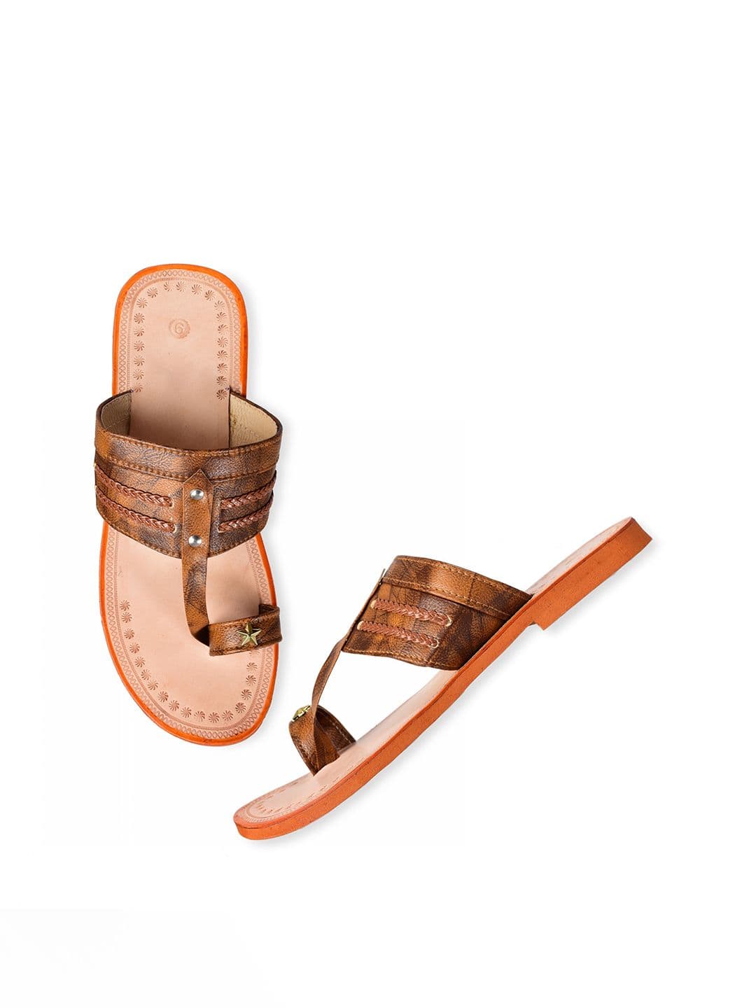 Aristitch Men Brown Self Design Leather Slip-On Flip Flops - view 1