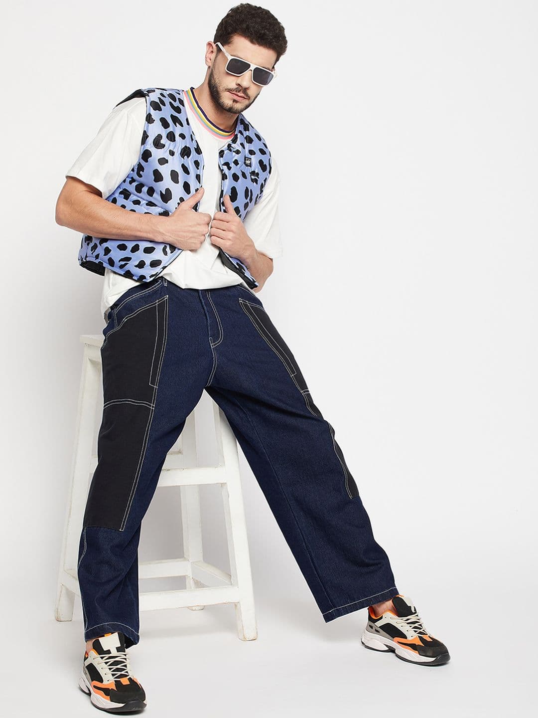 FUGAZEE Men Blue Leopard Printed Lightweight Open Front Jacket - view 1