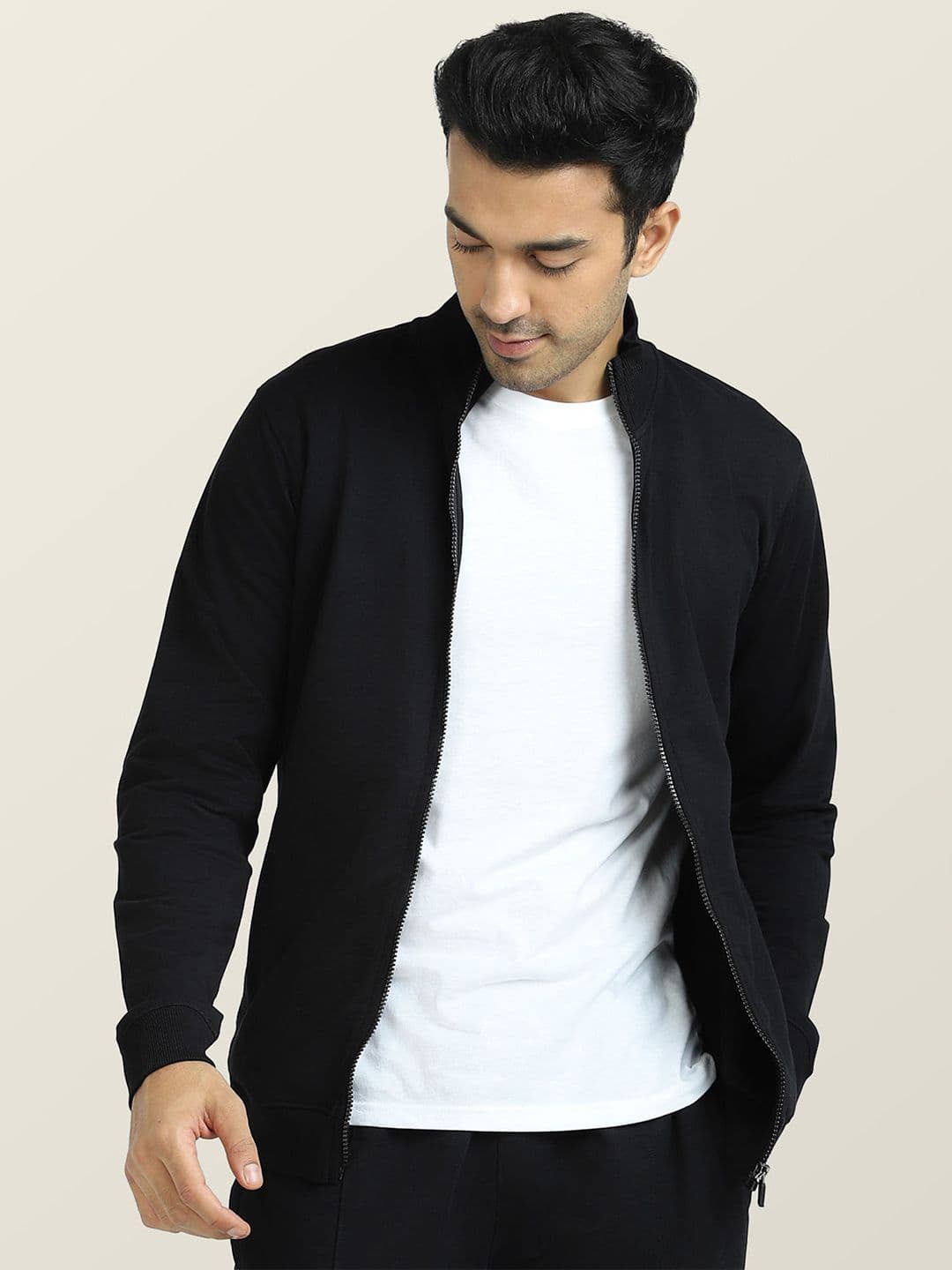XYXX Front-Open Mock Collar Cotton Sweatshirt