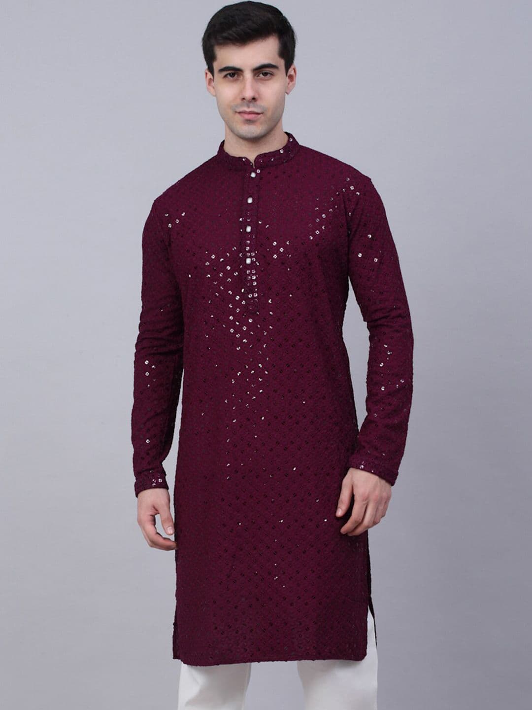 Jompers Men Ethnic Motifs Mirror Work Cotton Kurta - view 1
