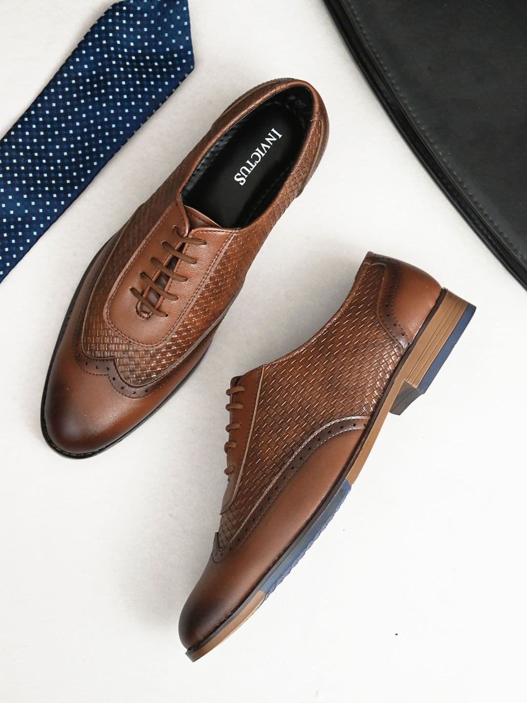 INVICTUS Men Tan Textured Formal Oxfords - view 1
