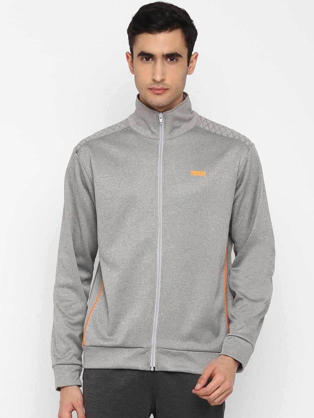 Yuuki Men Grey Melange Black Typography Sporty Jacket - view 1
