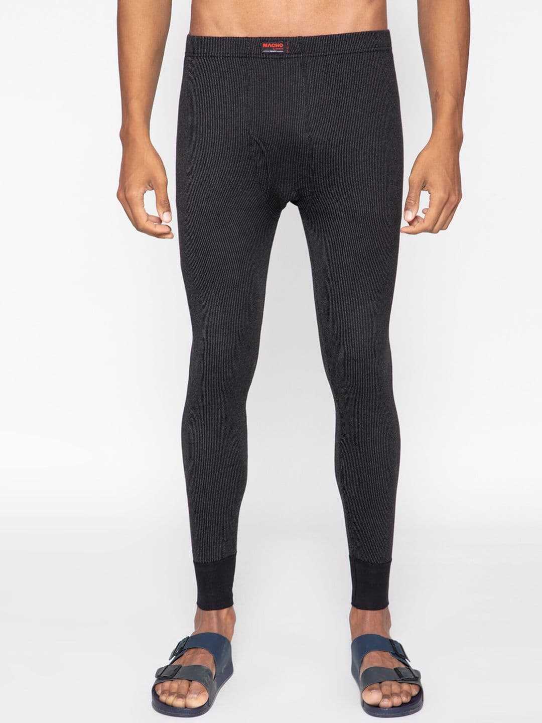 SPORTO Men Black Self-Striped Ultima Ultra-Thin Feather-Soft Thermal Bottom - view 1