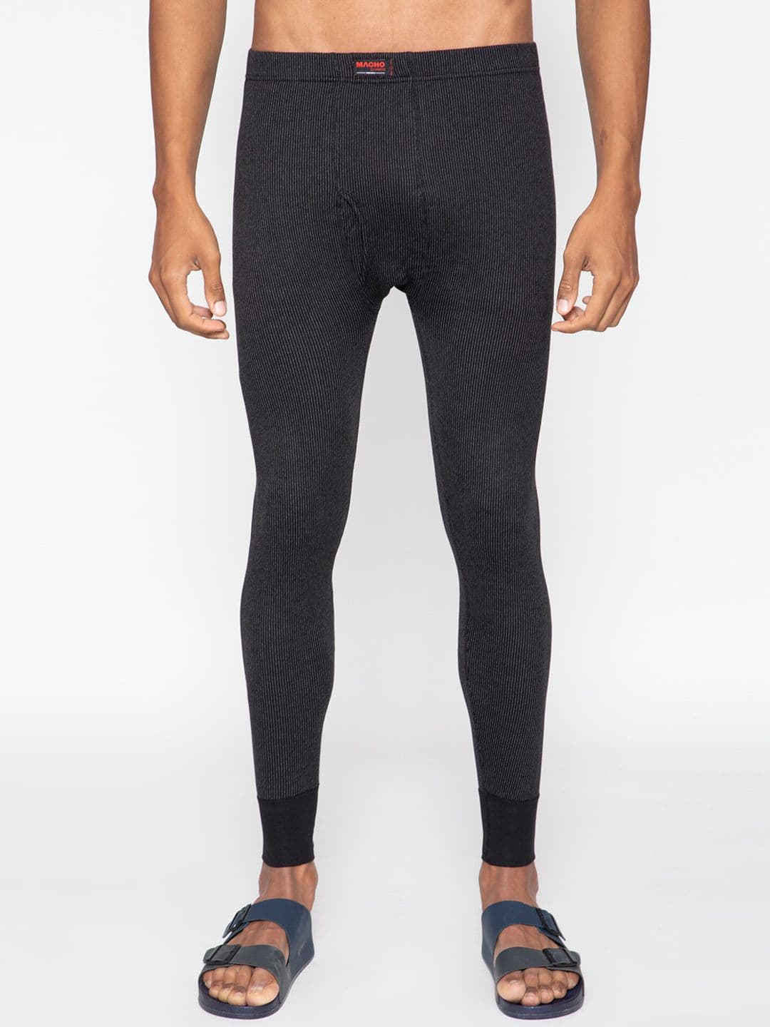 SPORTO Men Black Self-Striped Ultima Ultra-Thin Feather-Soft Thermal Bottom - view 1