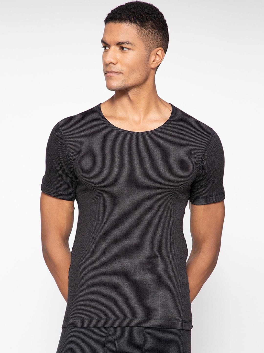 SPORTO Men Black Striped Ultima Thermal T-Shirt - view 1