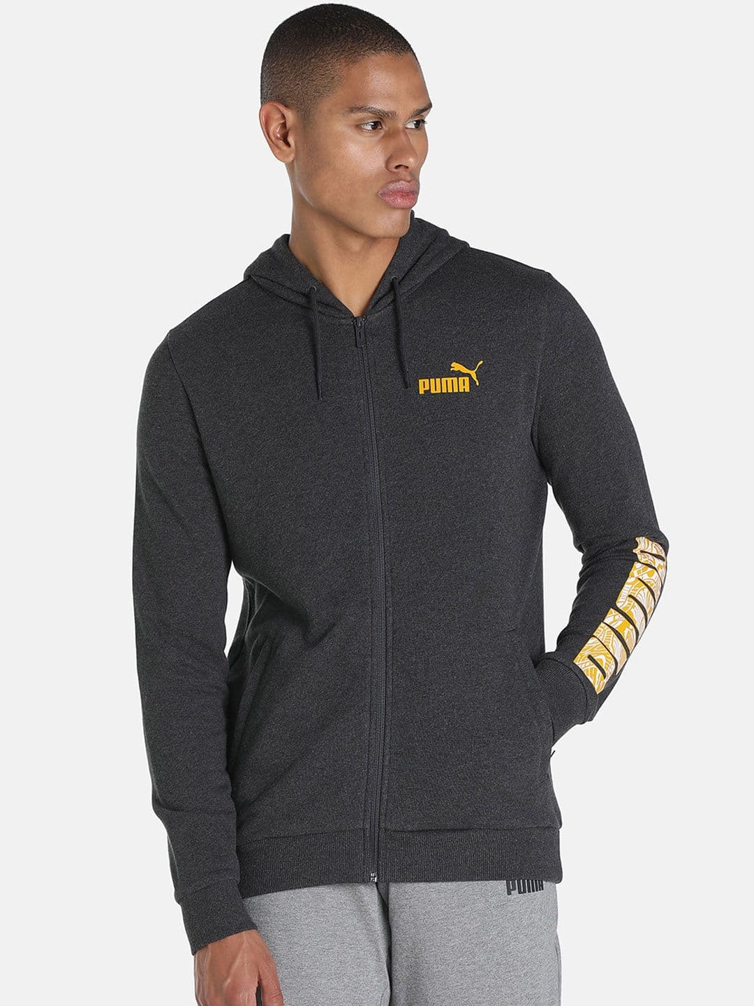 Puma Men Grey Brand Logo Printed Slim Fit Sporty Jacket - view 1