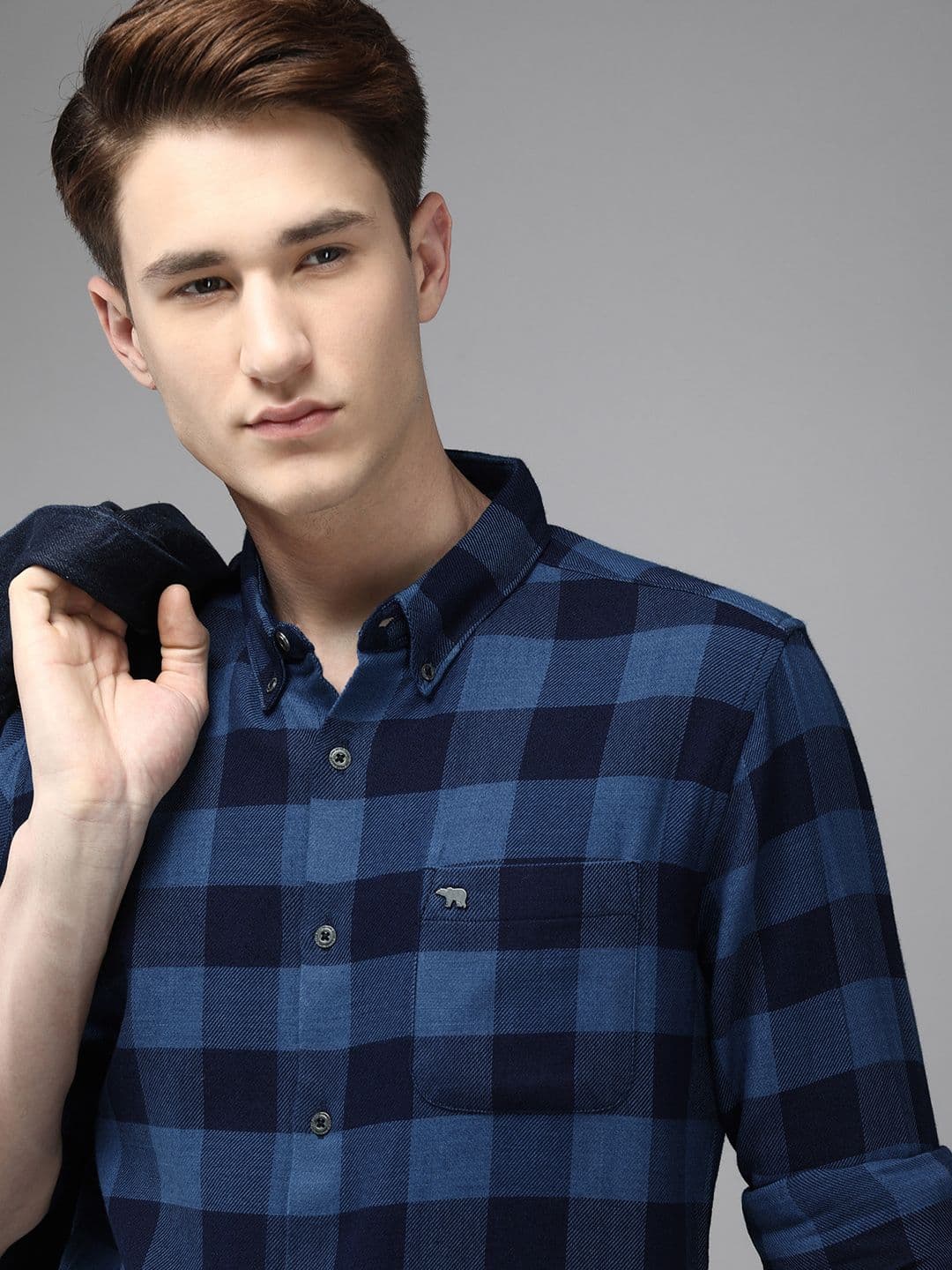 THE BEAR HOUSE Men Flannel Cotton Slim Fit Windowpane Checked Casual Shirt - view 1