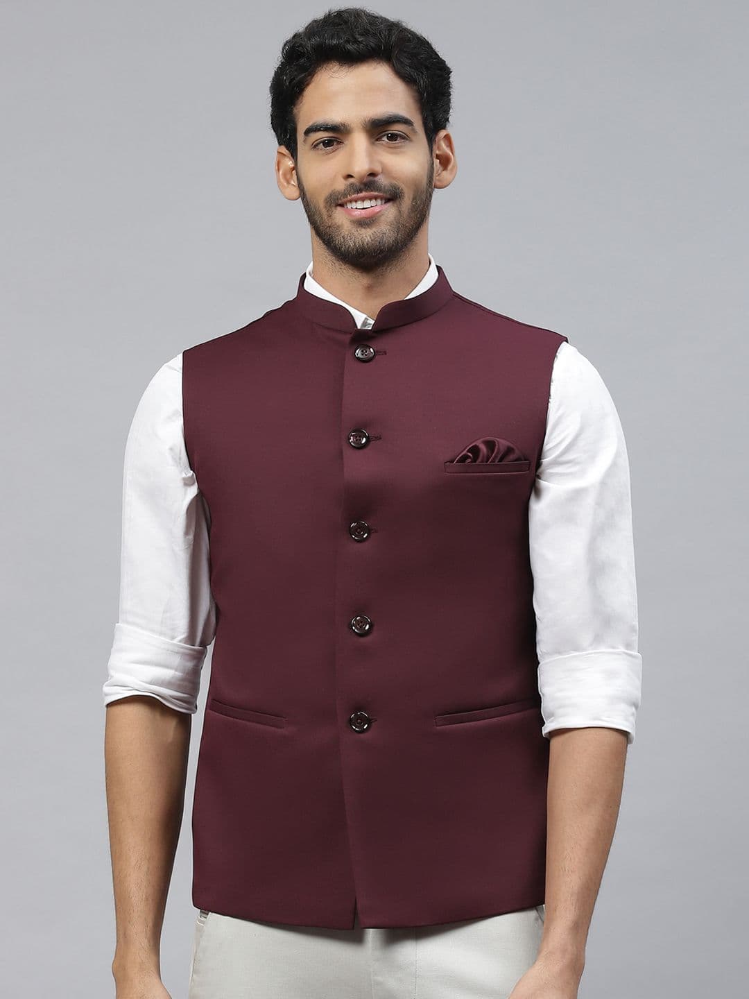 ESSAS club Men Solid Nehru Jacket with Pocket Square - view 1